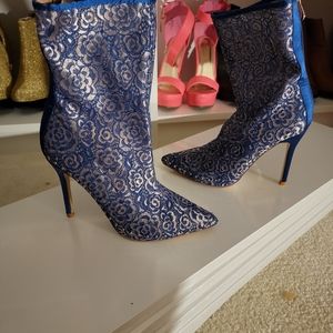 Blue floral lace booties